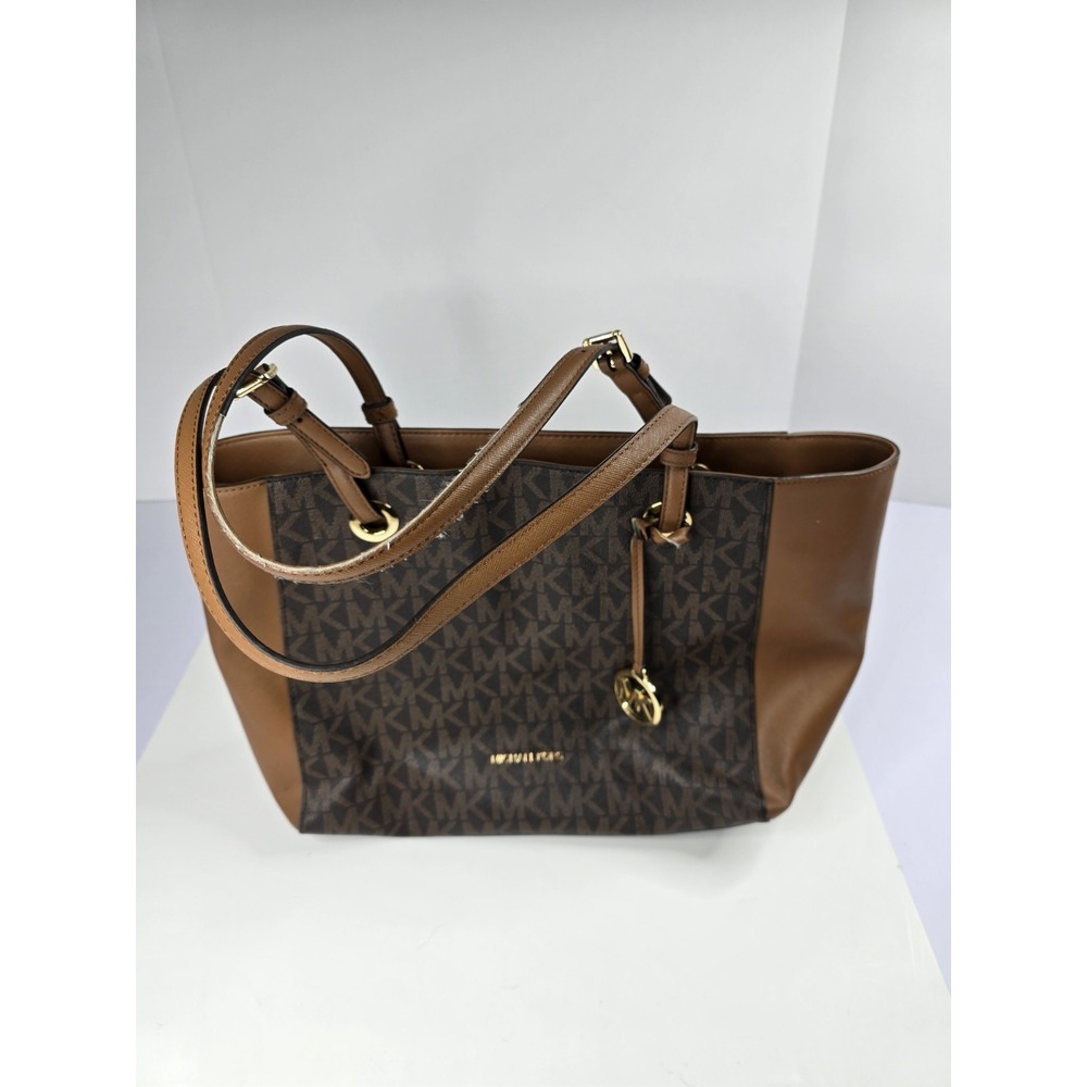 Michael Kors‎ Charlotte Signature Leather Large Brown Shoulder Bag Travel Beach